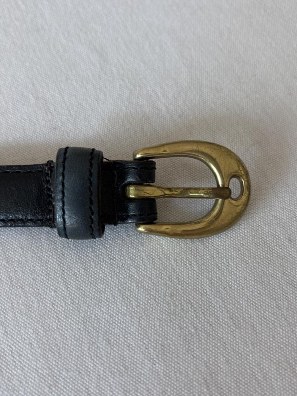 Vintage 90s Dooney & Bourke Black Leather Skinny Belt Solid Brass Buckle Size 28